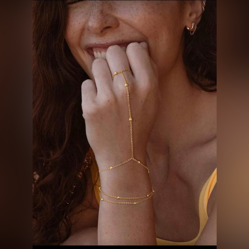 Gold Plated Stainless Steel Hand Chain Bracelet Ring Slave Bracelet